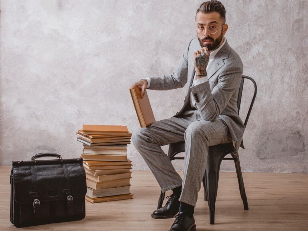 Dan Pontarlier | Sustainability Consultant and Professor | Ethical Grey Suit, Shirt and Bag