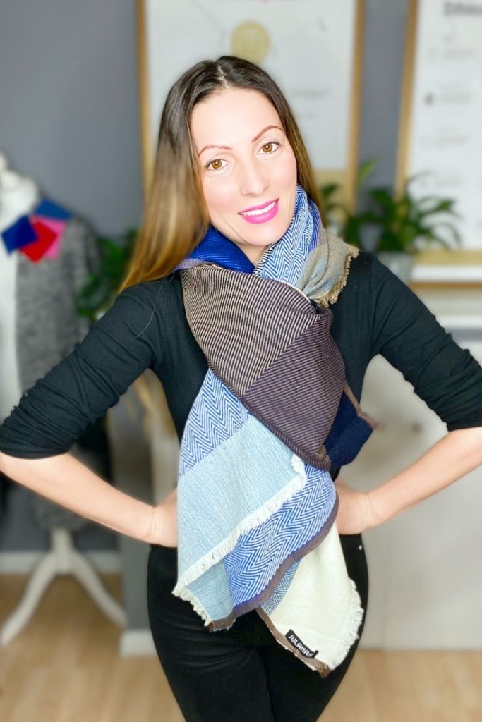 Handwoven himalyan wool cape | Worn as an oversized scarf by Roberta Lee, Sustainable Style Expert