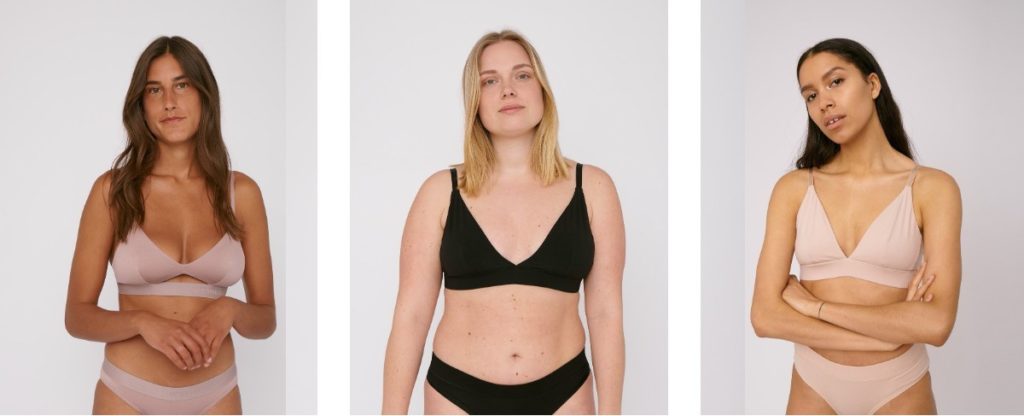 Organic Cotton and Tencel Wireless Bras in blush pink and black | Ethical Underwear Brand, Organic Basics