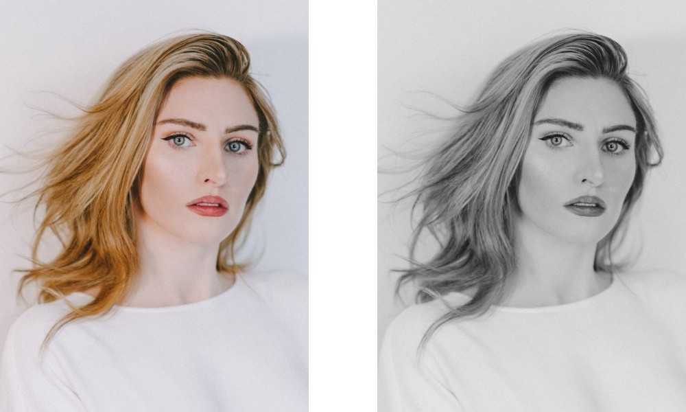 Blonde Woman | Warm Spring Medium Contrast in Features | True Summer Skin Tone Example in Colour and Black and White