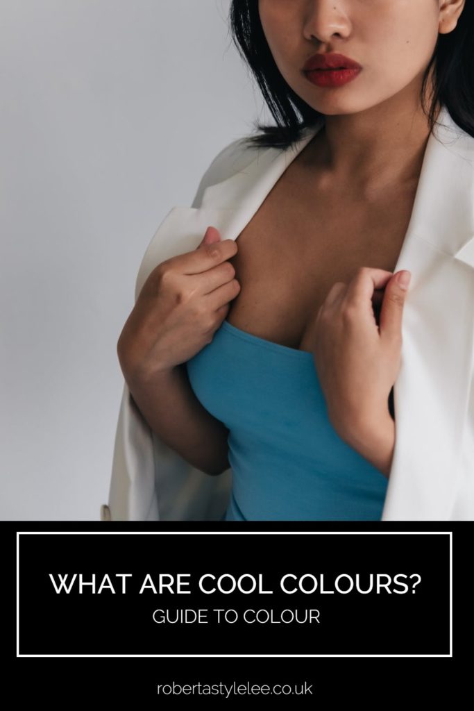 Women wearing white blazer and blue vest top | Colour Analysis | What are cool colours?