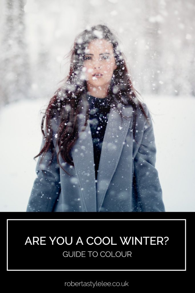 Woman wearing grey winter coat in snow | Colour Analysis | Are you a True Cool Winter?
