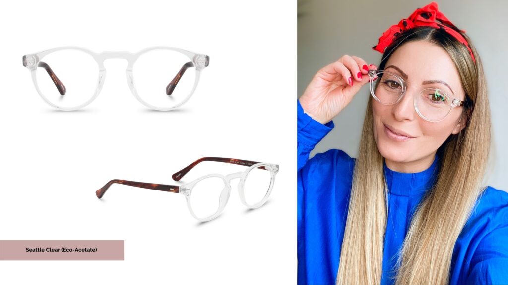 Roberta Style Lee BLOG Review of Polette Sustainable Eyewear range | Fashionable, Trendy Glasses & Sunglasses London, Clear Framed Glasses With Brown Arms