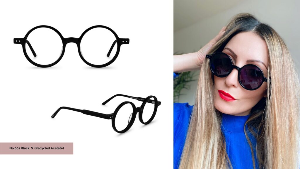 Roberta Style Lee BLOG Review of Polette Sustainable Eyewear range | Fashionable, Trendy Glasses & Sunglasses London, Black Round 90s Style Sunglasses