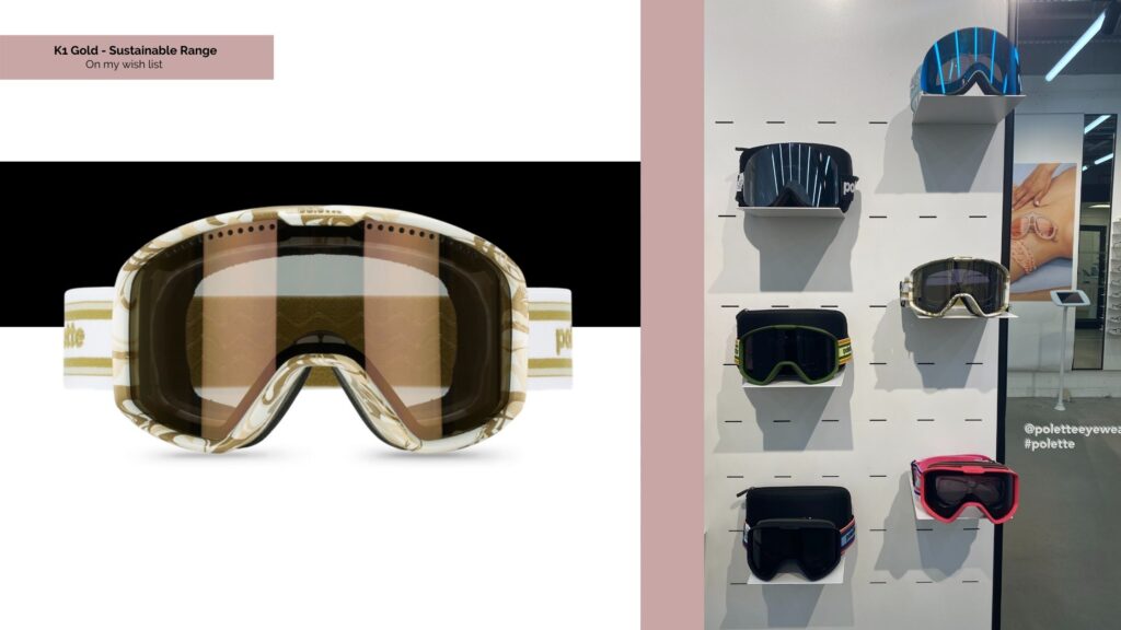 Roberta Style Lee BLOG Review of Polette Sustainable Eyewear range | Sustainable Ski Goggles in Gold