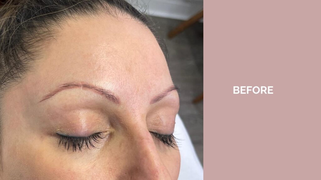 Before picture of brows before (microblading) - Showing Over Plucked sparse eyebrows
