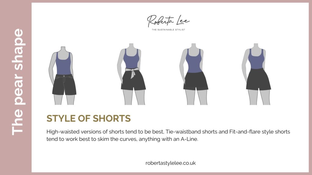 Styles of shorts for pear shape / triangle bodies. 