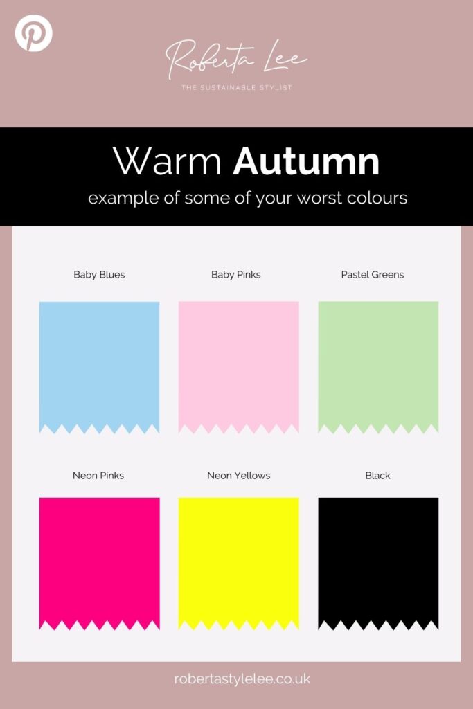 Warm Autumn colour palette worst colours 