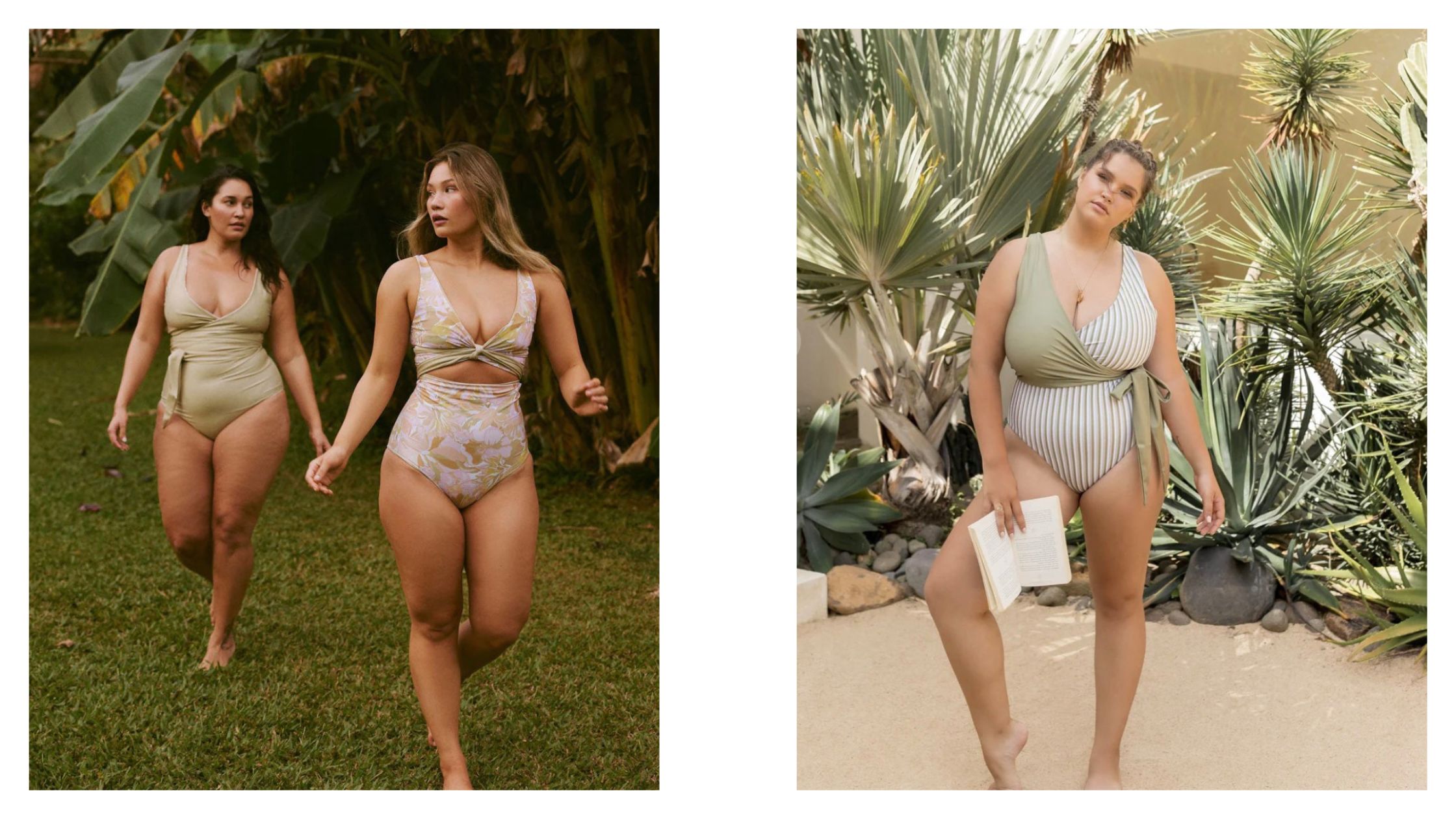 Light green sustainable size inclusive swimming costumes| XXL Plus size bikinis and resort wear in muted olive khaki green  \ Baiia