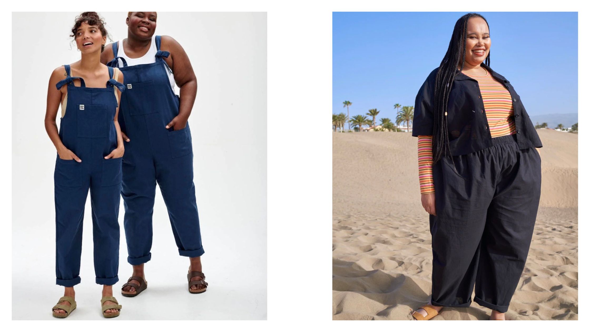 Blue sustainable size inclusive dungarees | XL Plus size fashion, black trousers and jacket \ Lucy and Yak 
