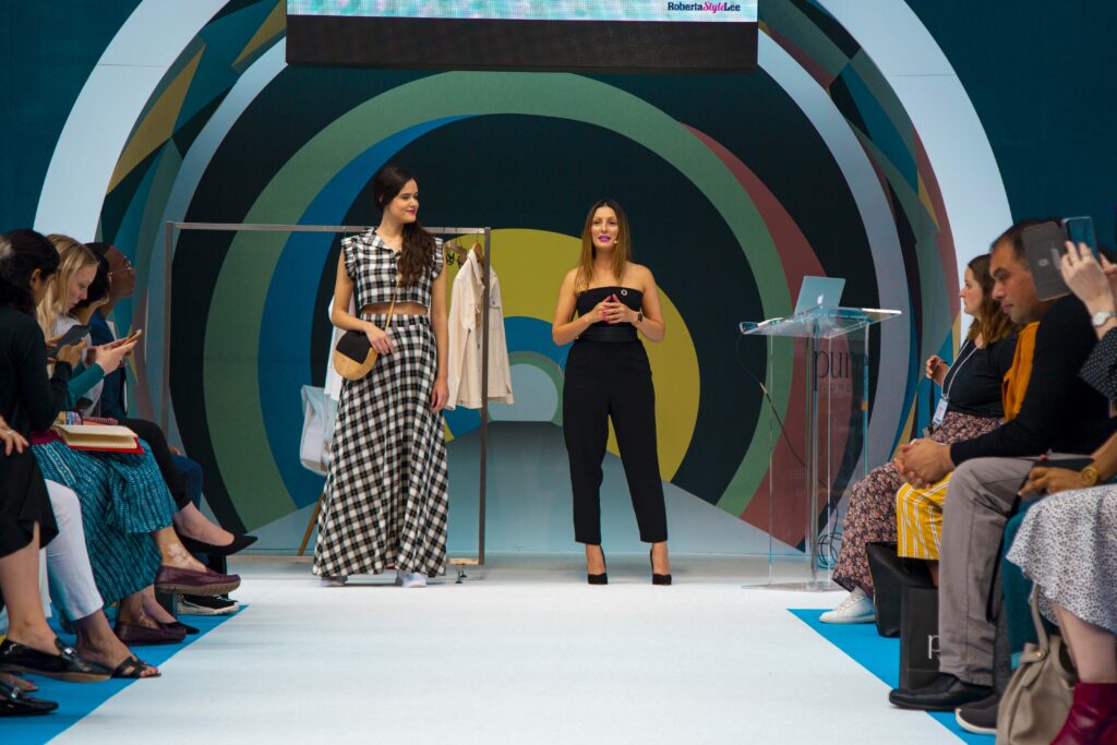 Roberta Lee Speaking about a sustainable Wardrobe on stage at PURE London 2018 