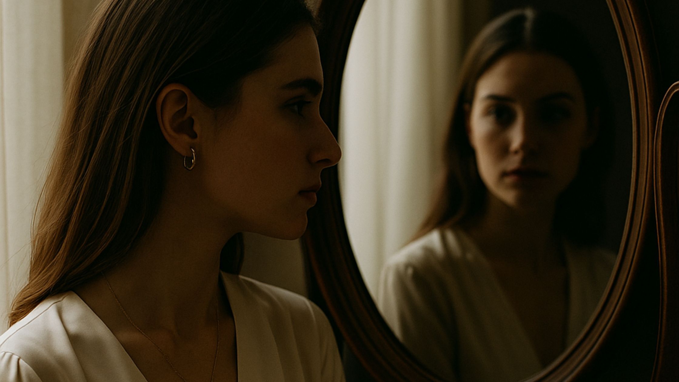 Inner Archetype | a woman staring in the mirror to find her true identity