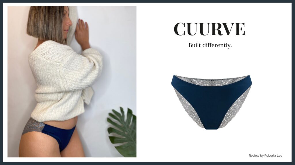 CUURVE Sleek Sophie mid-rise bikini style briefs in blue and grey lace back. 