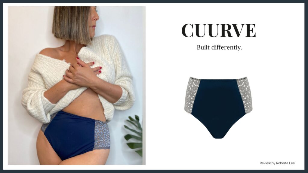 CUURVE High waisted Sexy Shaping Briefs in Blue with Grey Lace Panels | Sustainable Pants