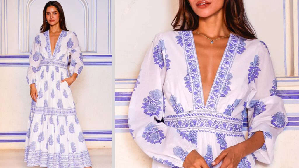 Long blue & White Sustainable Summer Event Dress - The Races, Salon Prive Outfit Ideas